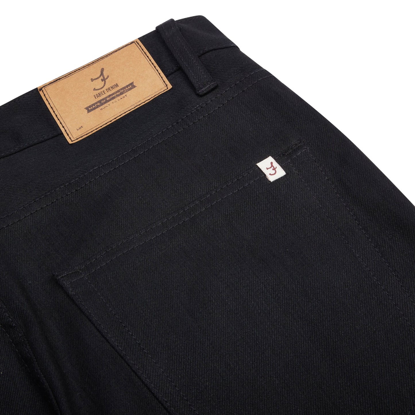 Albion - regular fit back pocket close up double black 12oz Japanese selvedge jeans