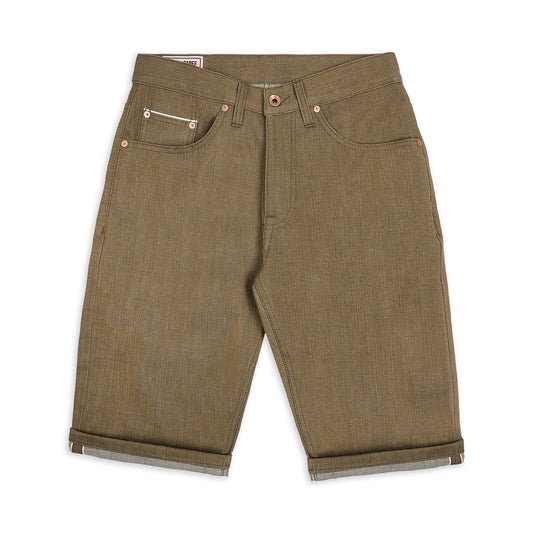 Green selvedge denim shorts
