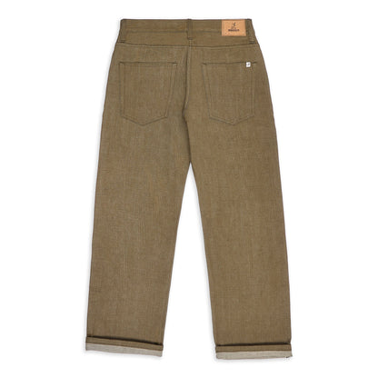 Albion - regular fit green selvedge denim jeans back lay 